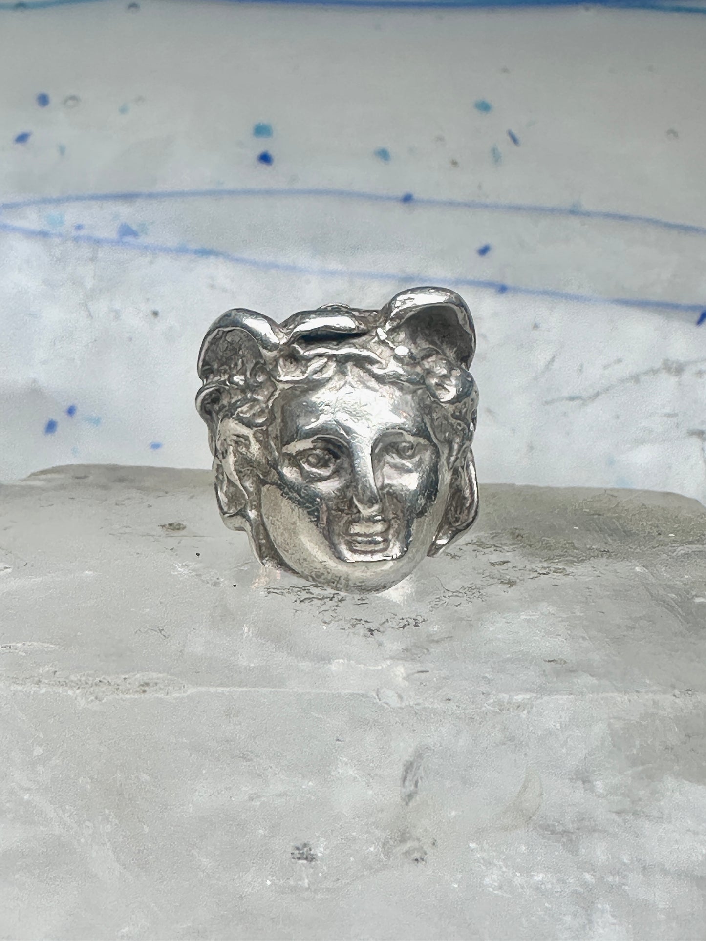 Vintage Sterling Silver Greek Medusa Gorgon Face High Relief Statement Ring Size 6 12g