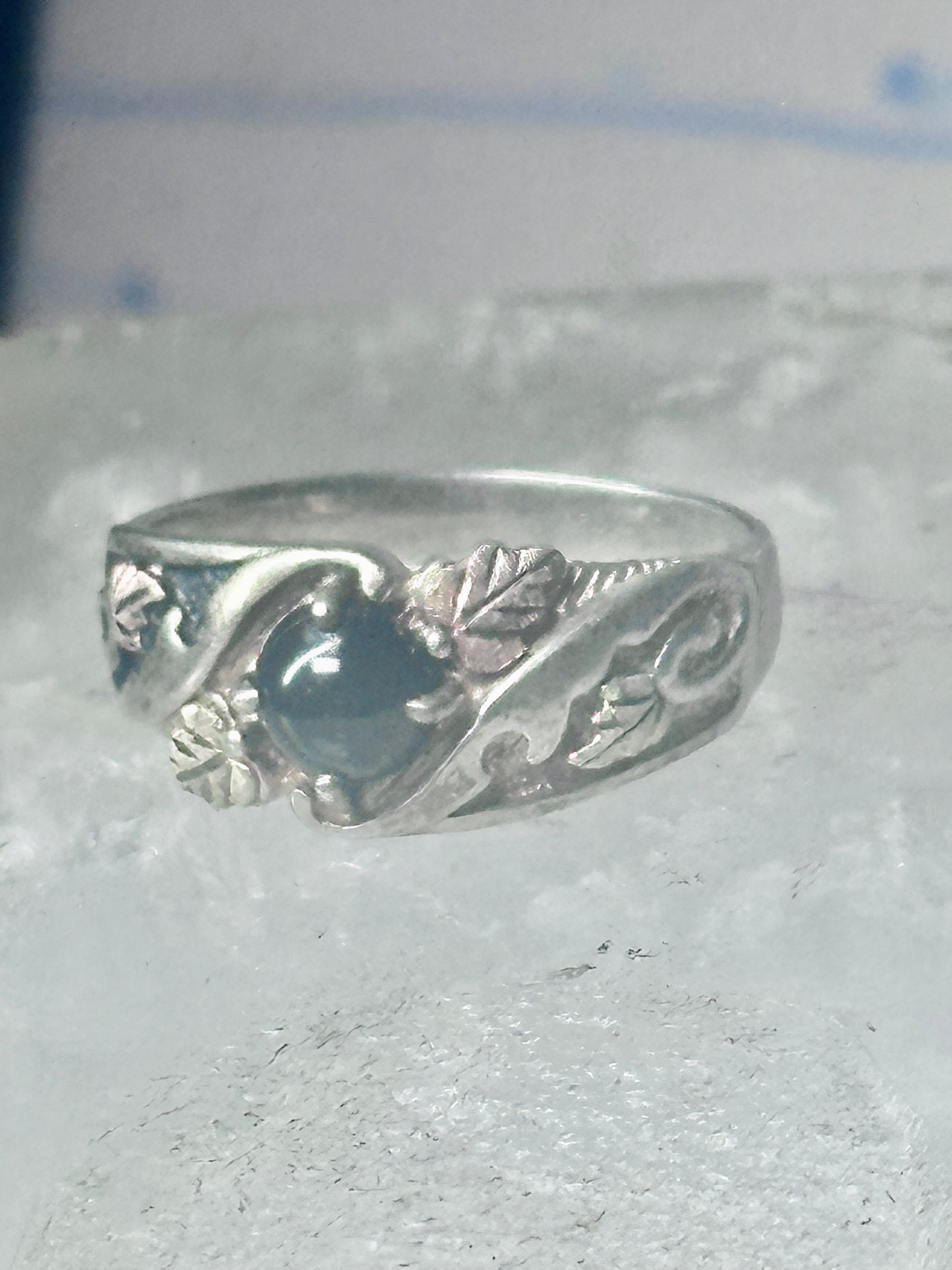 Black Hills Gold Ring onyx wedding leaves band size 6 sterling silver men women