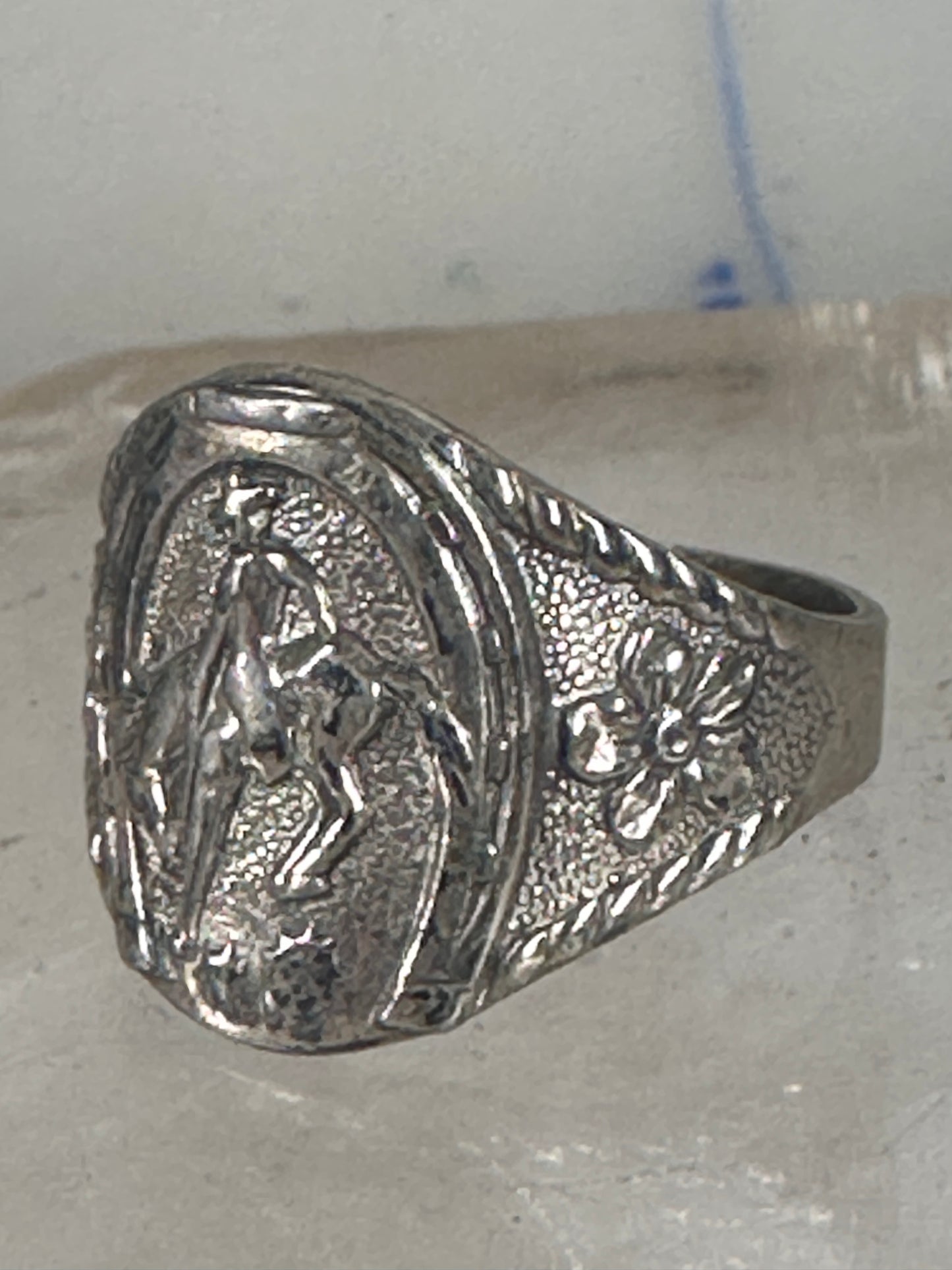 Cowboy ring boy band horseshoe horse size 6.75 sterling silver 50's women boys girls