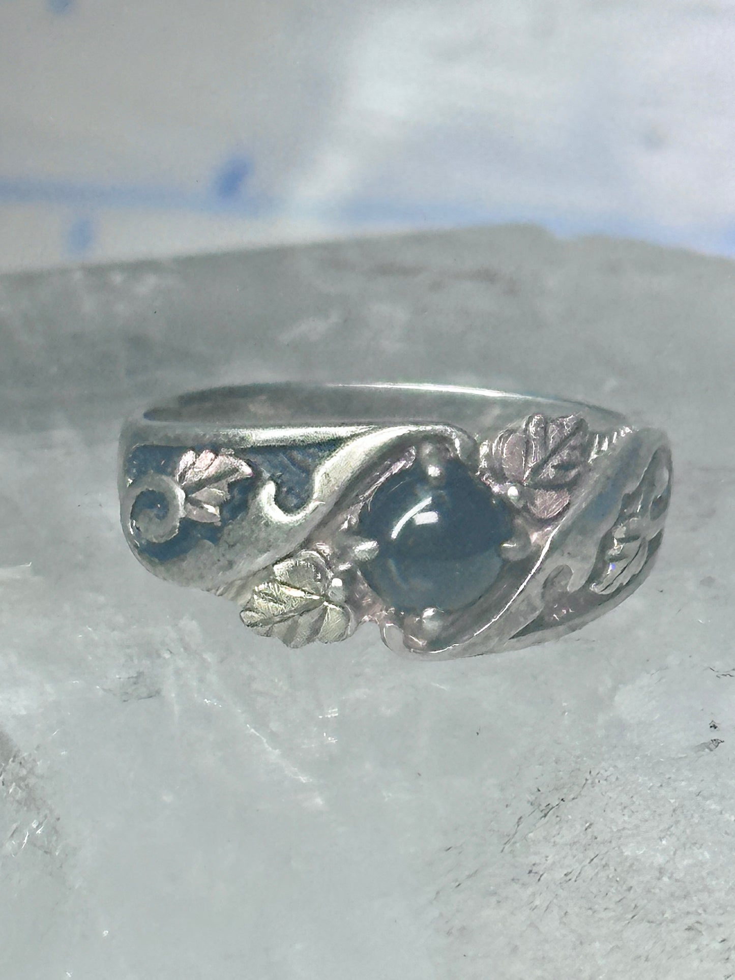 Black Hills Gold Ring onyx wedding leaves band size 6 sterling silver men women