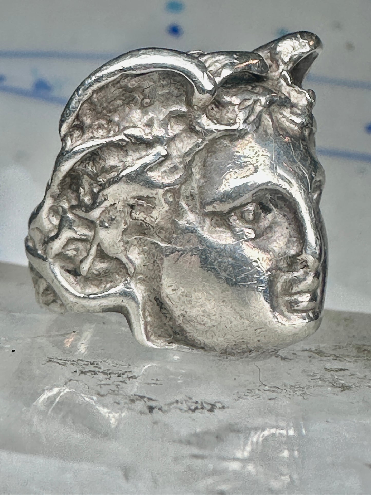 Vintage Sterling Silver Greek Medusa Gorgon Face High Relief Statement Ring Size 6 12g
