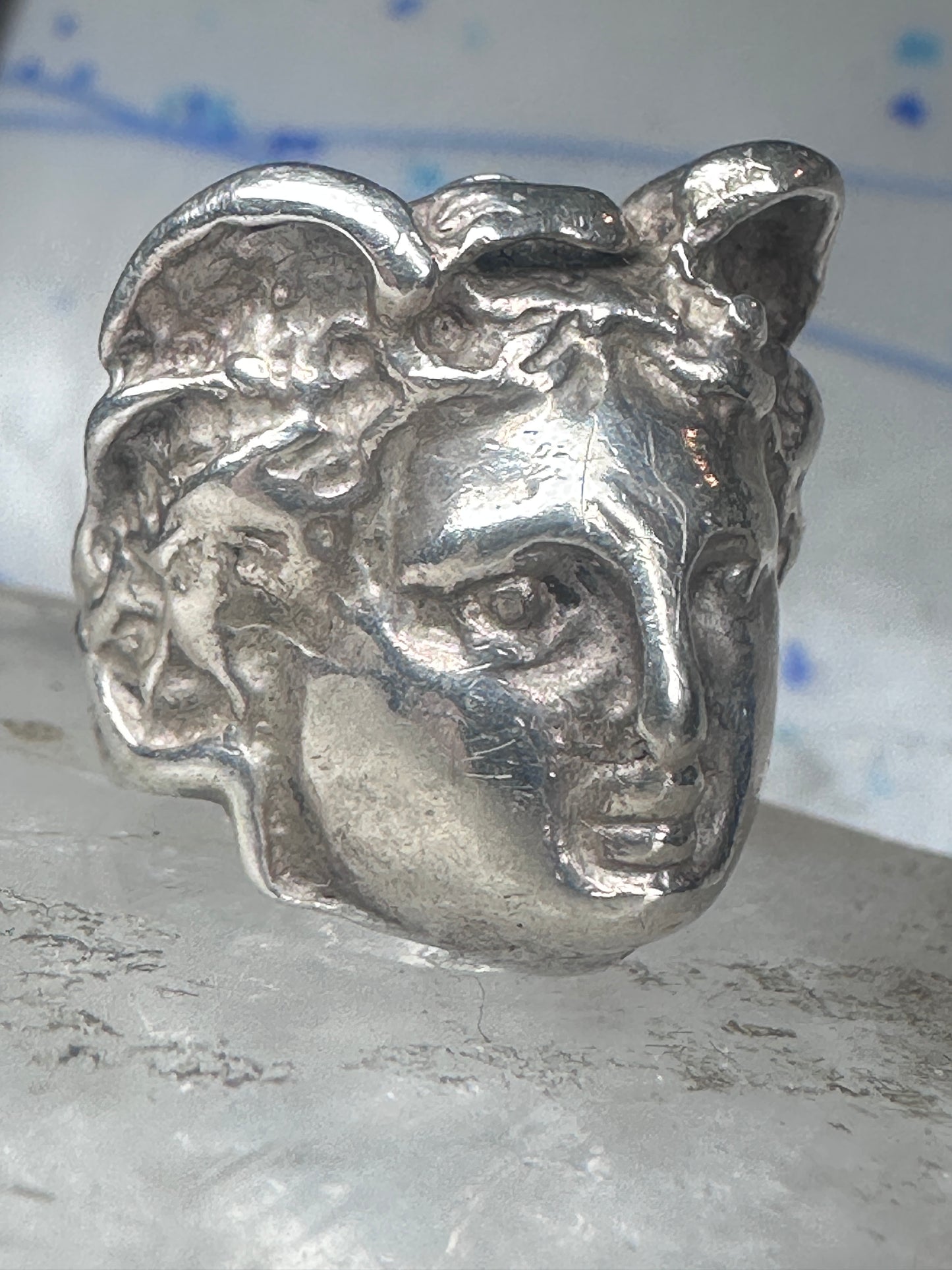 Vintage Sterling Silver Greek Medusa Gorgon Face High Relief Statement Ring Size 6 12g