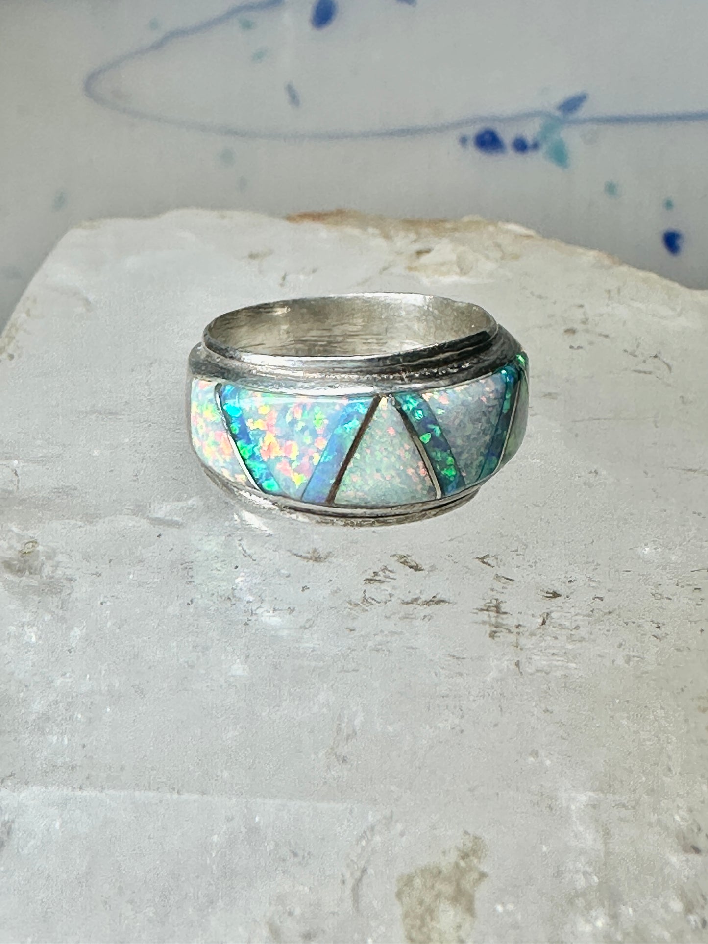 Lab Opal ring Native American band size 5.75 sterling silver women men