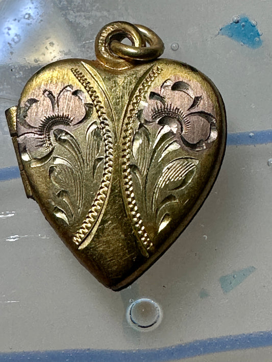 Heart Valentine Vintage Love small Photo Locket 1/20 12K GF flower girls women pendant