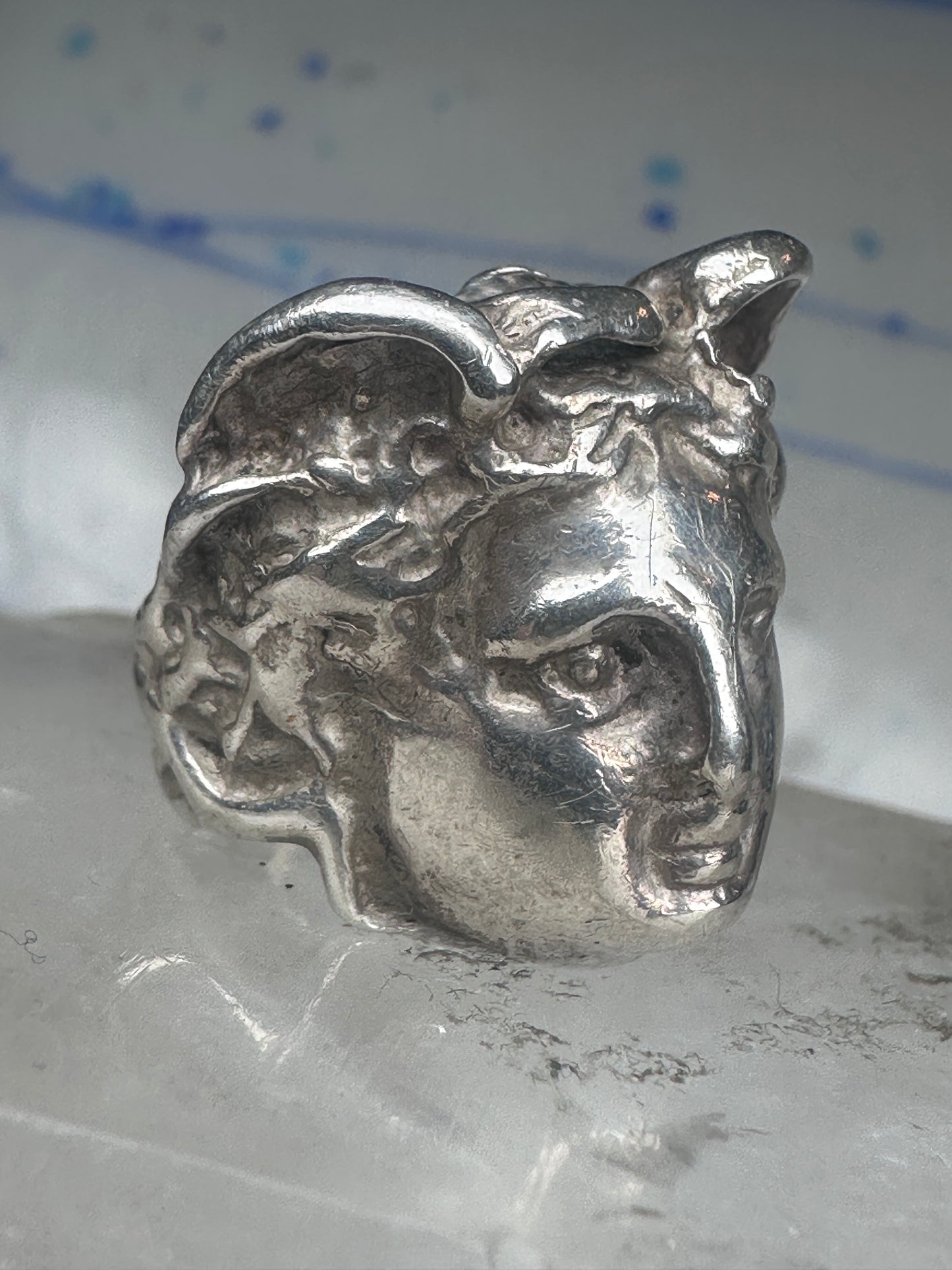 Vintage Sterling Silver Greek Medusa Gorgon Face High Relief Statement Ring Size 6 12g