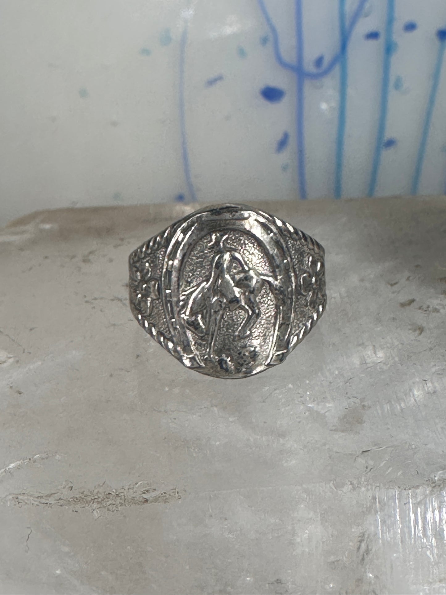 Cowboy ring boy band horseshoe horse size 6.75 sterling silver 50's women boys girls