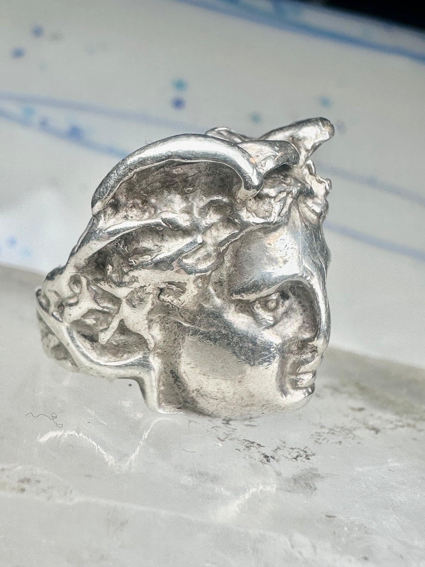 Vintage Sterling Silver Greek Medusa Gorgon Face High Relief Statement Ring Size 6 12g