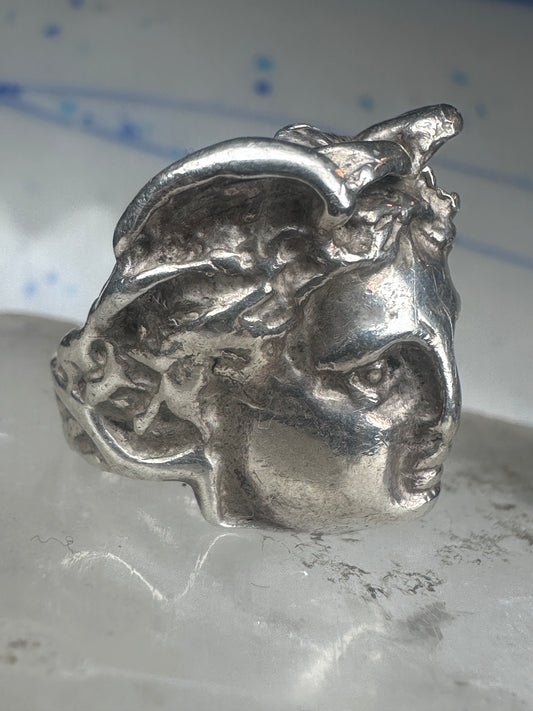 Vintage Sterling Silver Greek Medusa Gorgon Face High Relief Statement Ring Size 6 12g