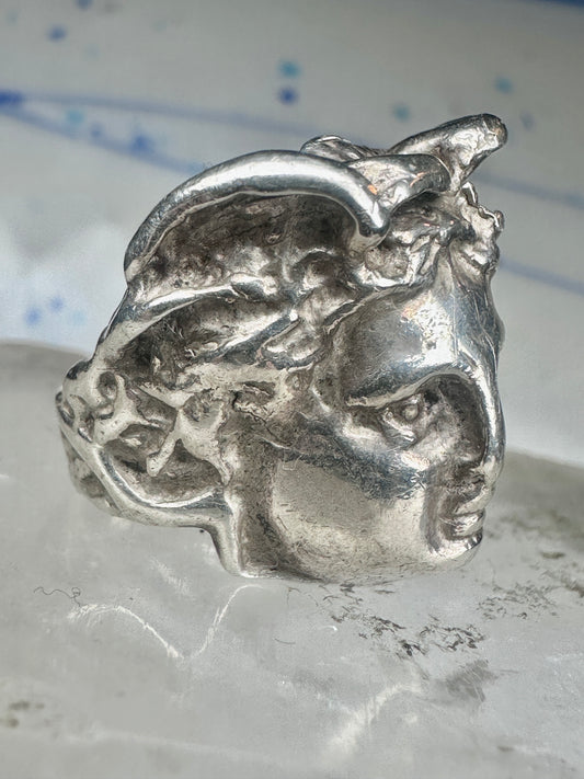 Vintage Sterling Silver Greek Medusa Gorgon Face High Relief Statement Ring Size 6 12g