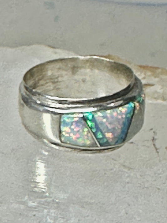 Lab Opal ring Native American band size 5.75 sterling silver women men