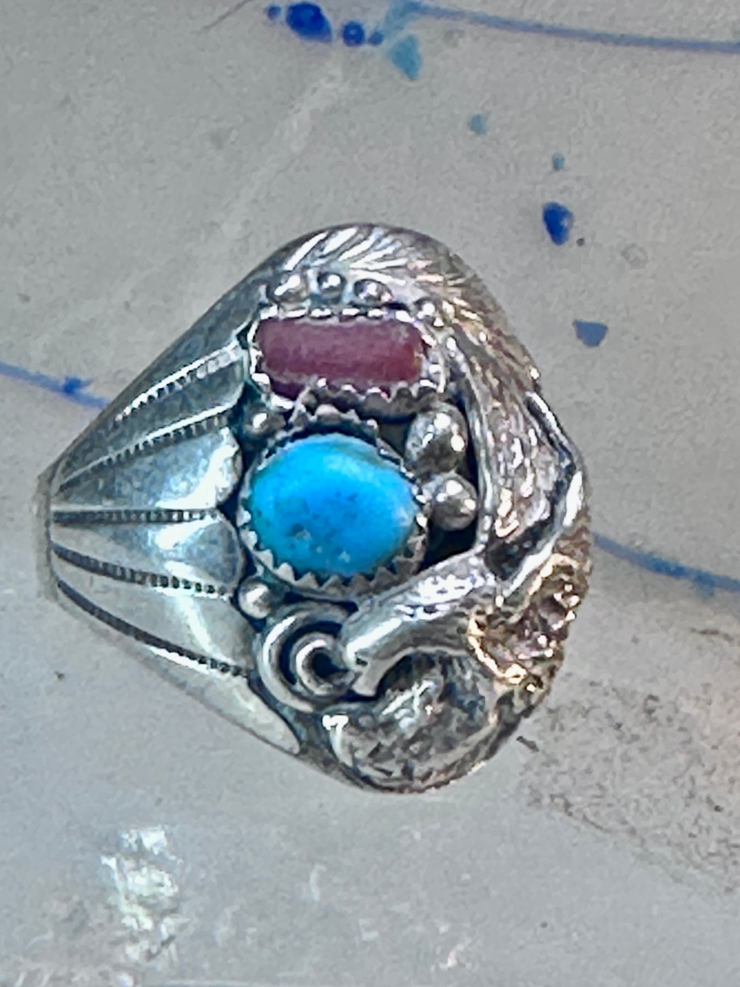 Eagle ring southwest turquoise coral southwest sterling silver size 11.75 women men