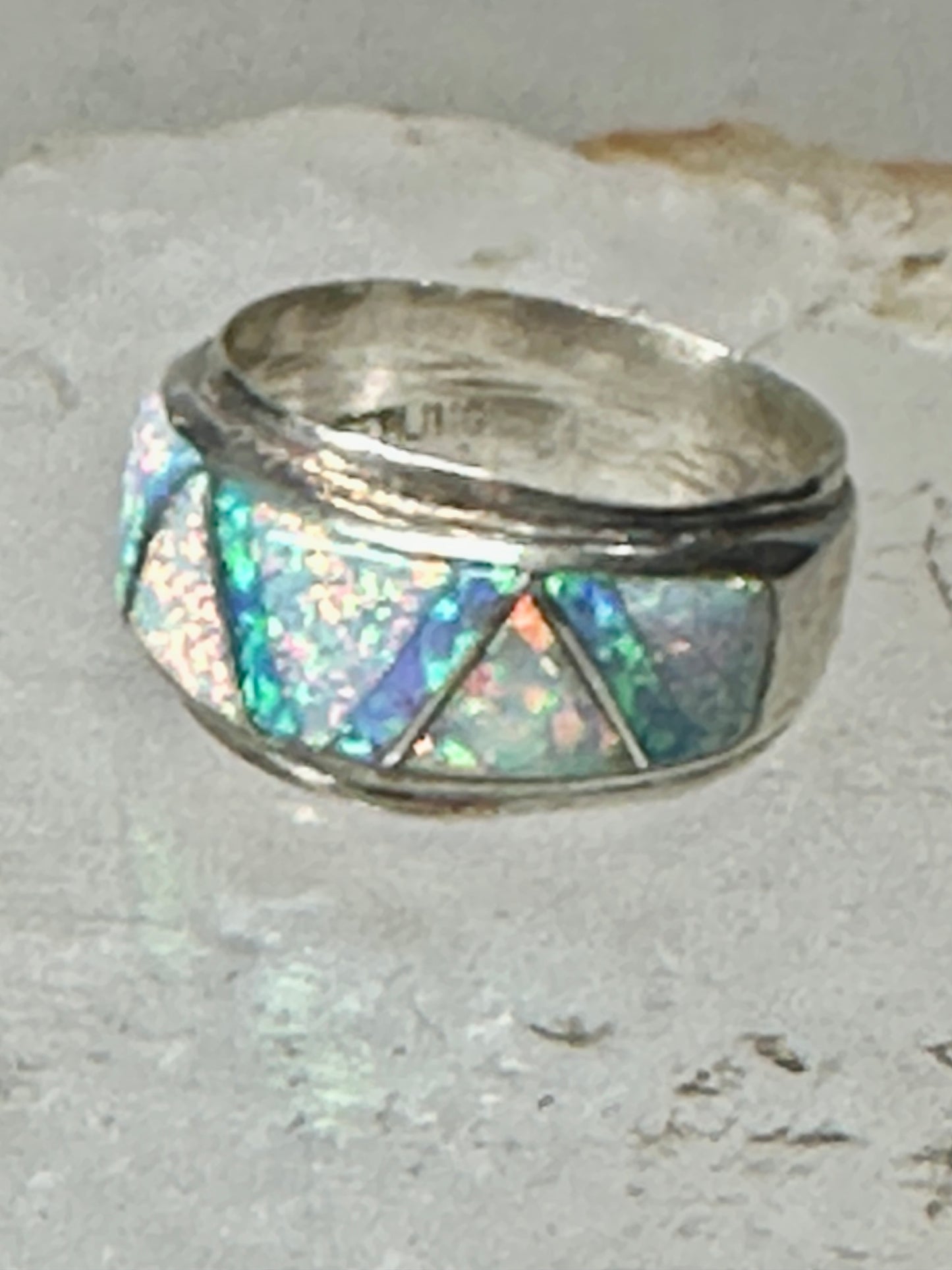 Lab Opal ring Native American band size 5.75 sterling silver women men
