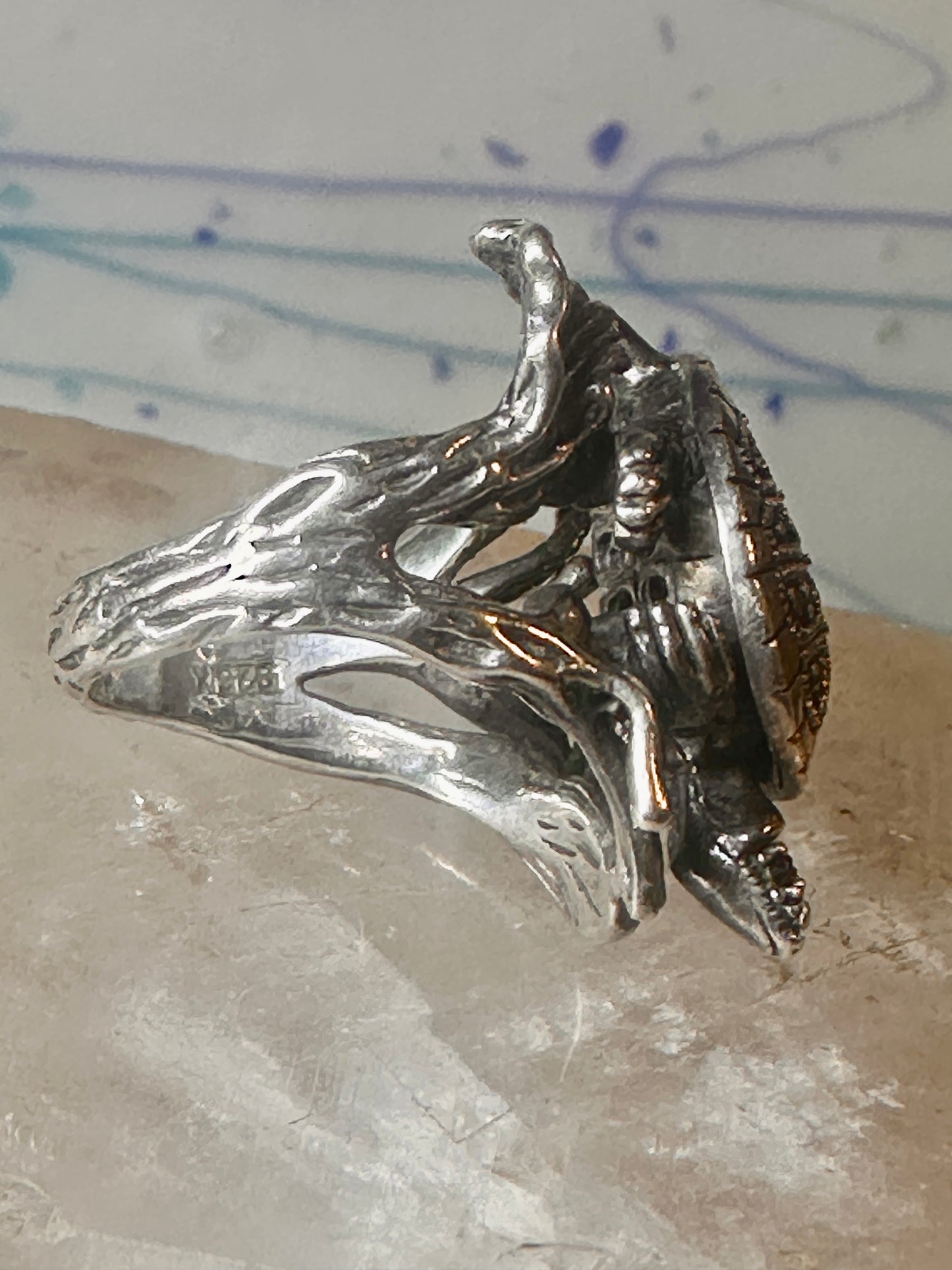 Turtle ring marcasites band size 7.25 sterling silver women