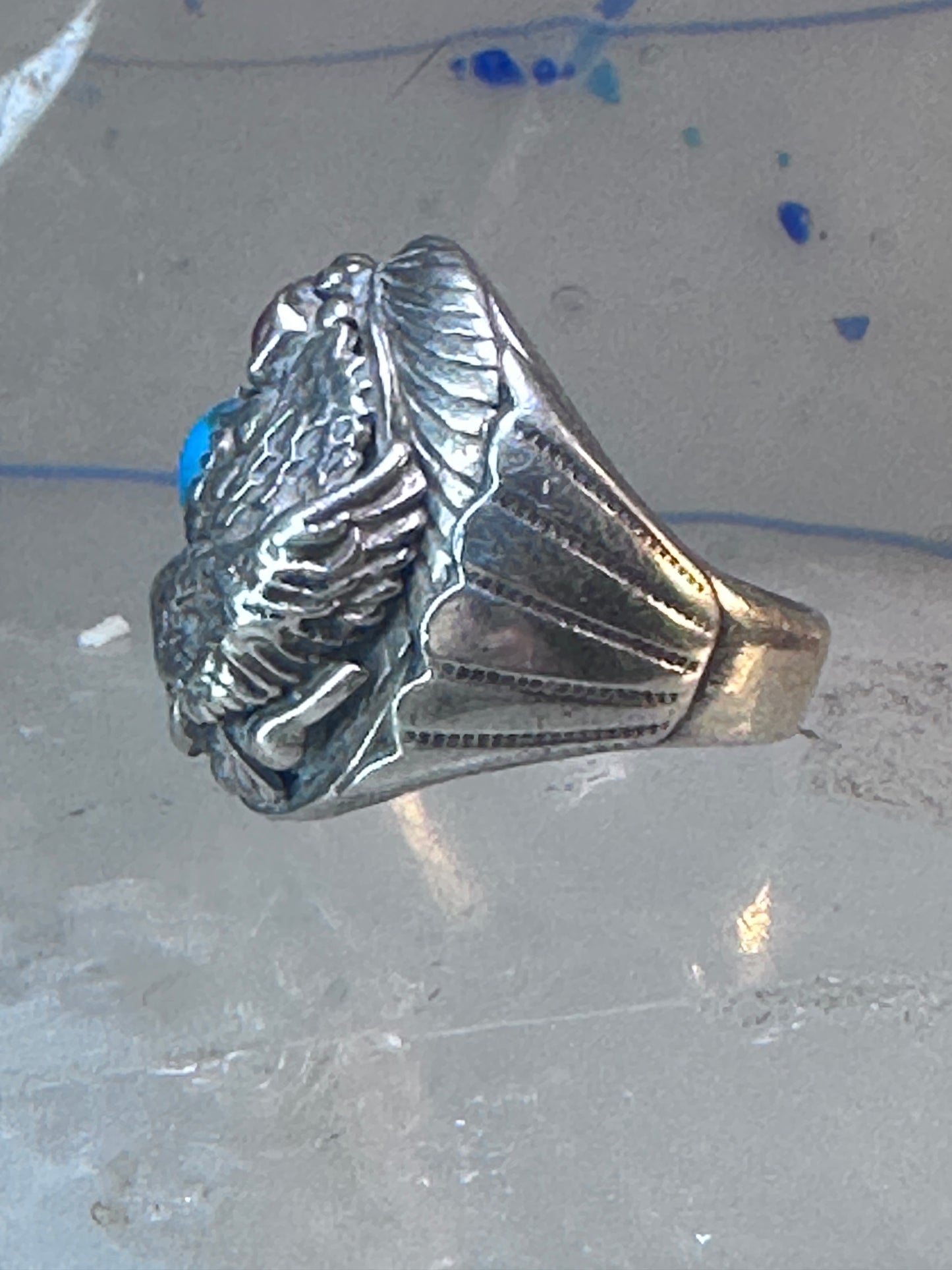 Eagle ring southwest turquoise coral southwest sterling silver size 11.75 women men