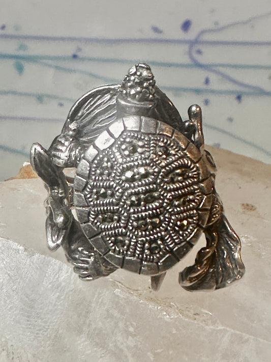 Turtle ring marcasites band size 7.25 sterling silver women