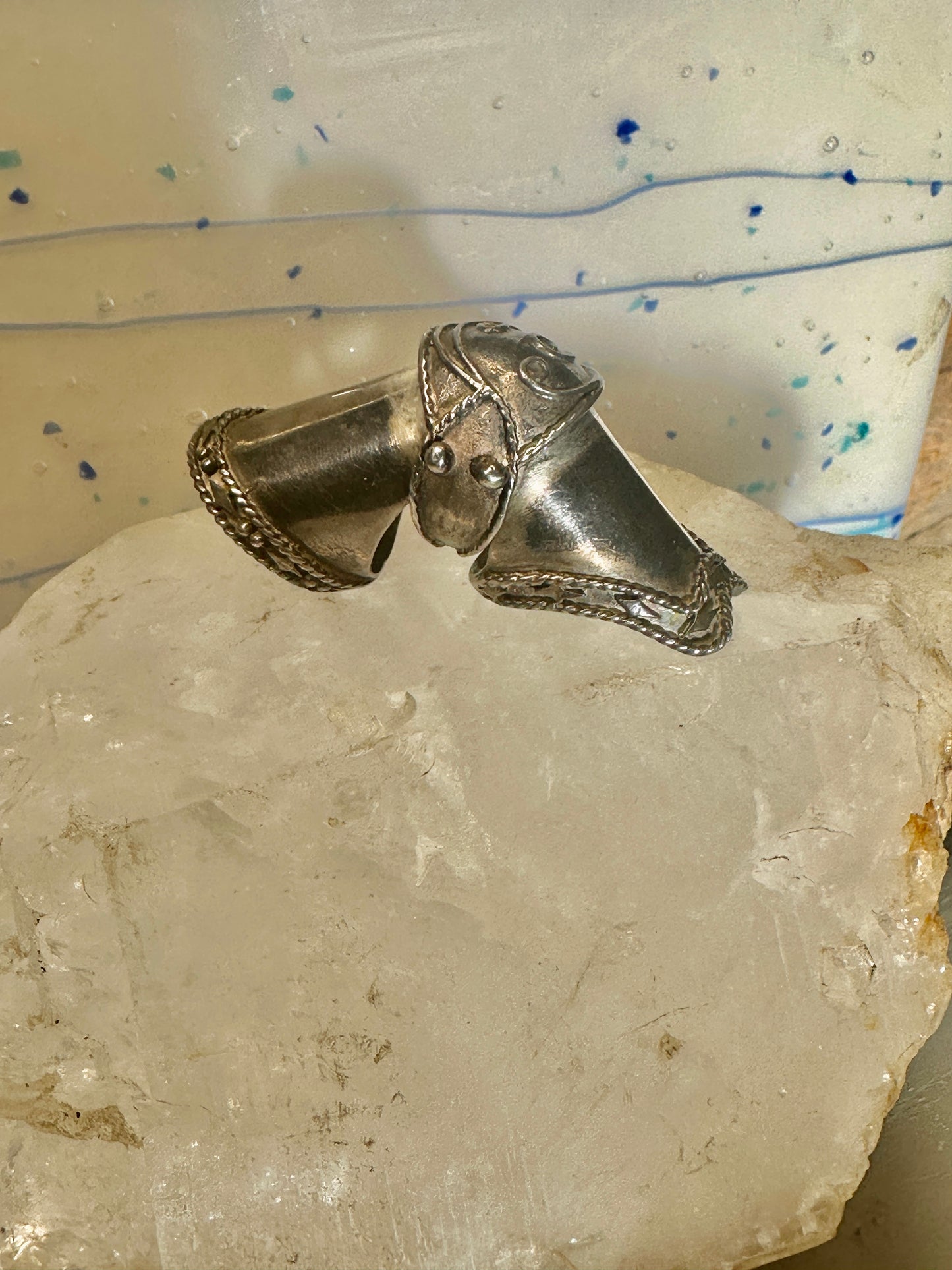 Armor ring size 6 Medieval Renaissance Festival full finger knuckle band sterling silver