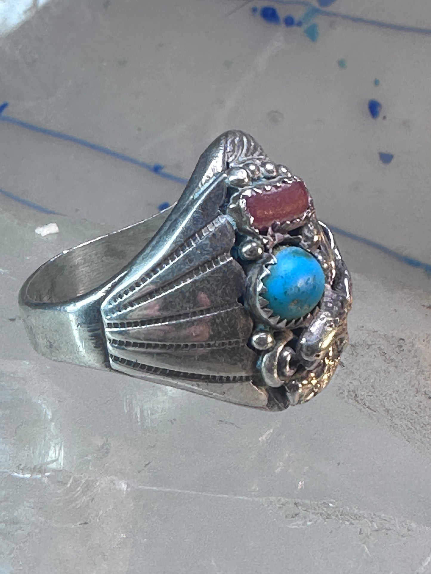 Eagle ring southwest turquoise coral southwest sterling silver size 11.75 women men