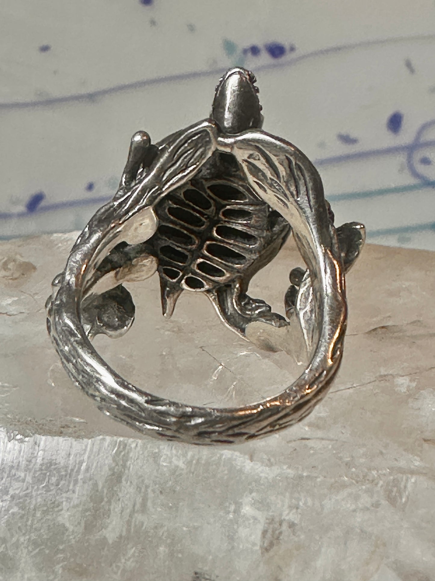 Turtle ring marcasites band size 7.25 sterling silver women