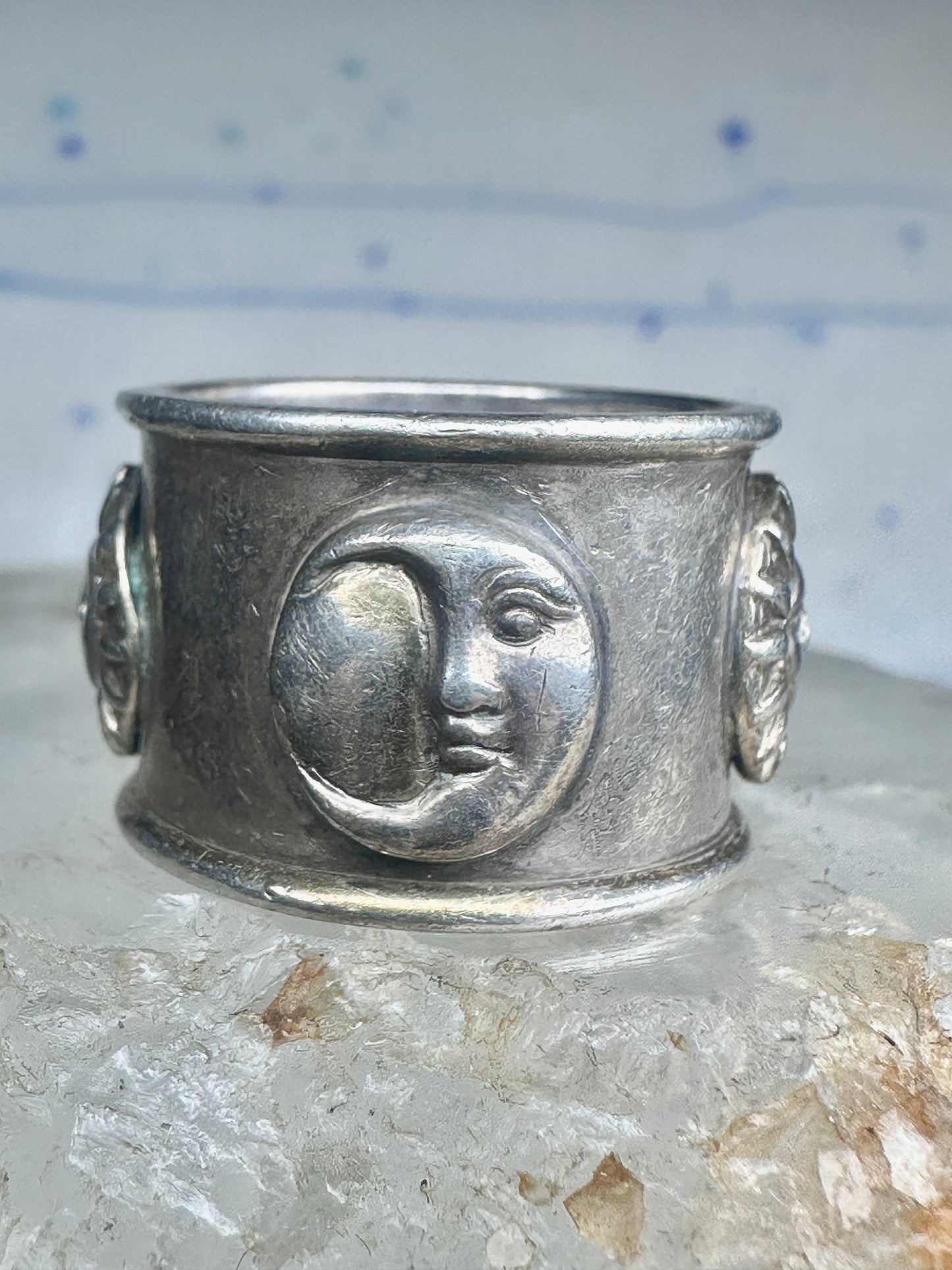 Vintage Sergio Bustamante Sterling Silver Sun Moon Celestial Band Ring Size 7.75 14.4g