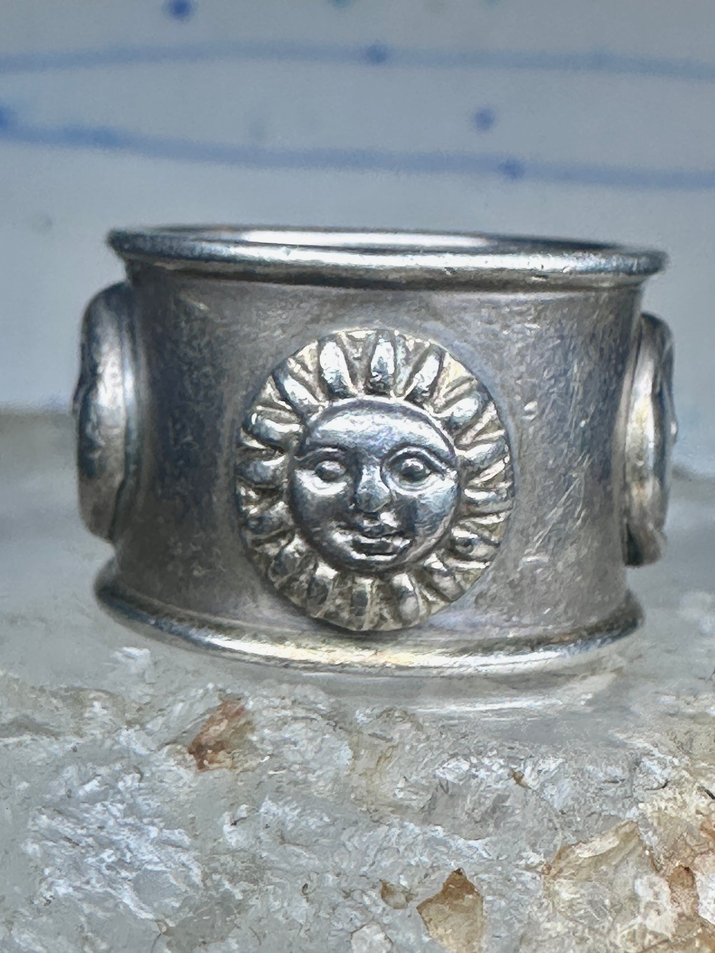 Vintage Sergio Bustamante Sterling Silver Sun Moon Celestial Band Ring Size 7.75 14.4g