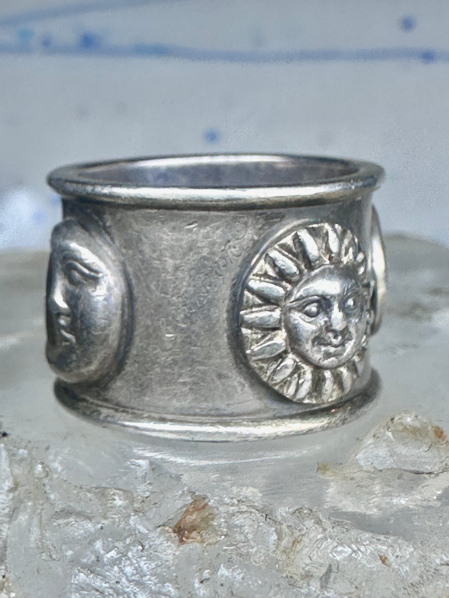 Vintage Sergio Bustamante Sterling Silver Sun Moon Celestial Band Ring Size 7.75 14.4g