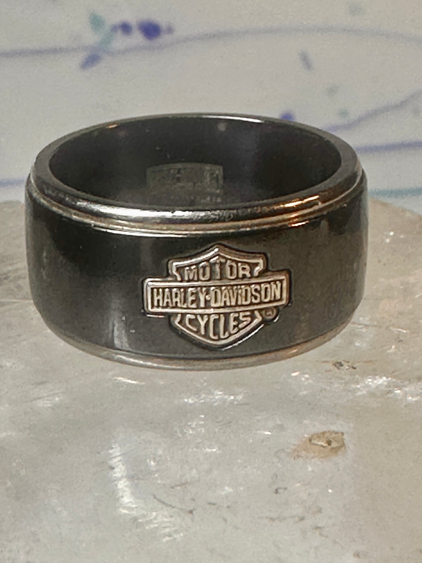 Harley Davidson ring biker sterling silver titanium black shield band size 8.5 men women