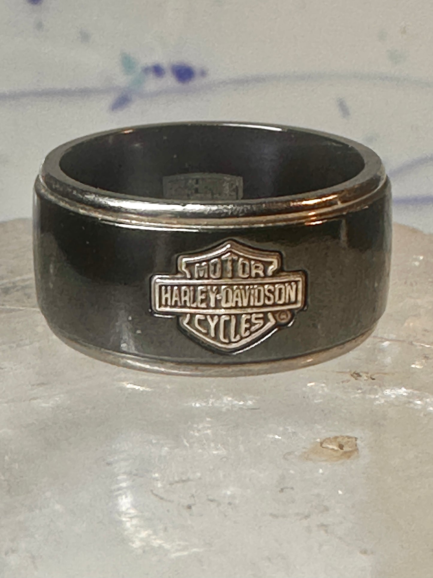 Harley Davidson ring biker sterling silver titanium black shield band size 8.5 men women