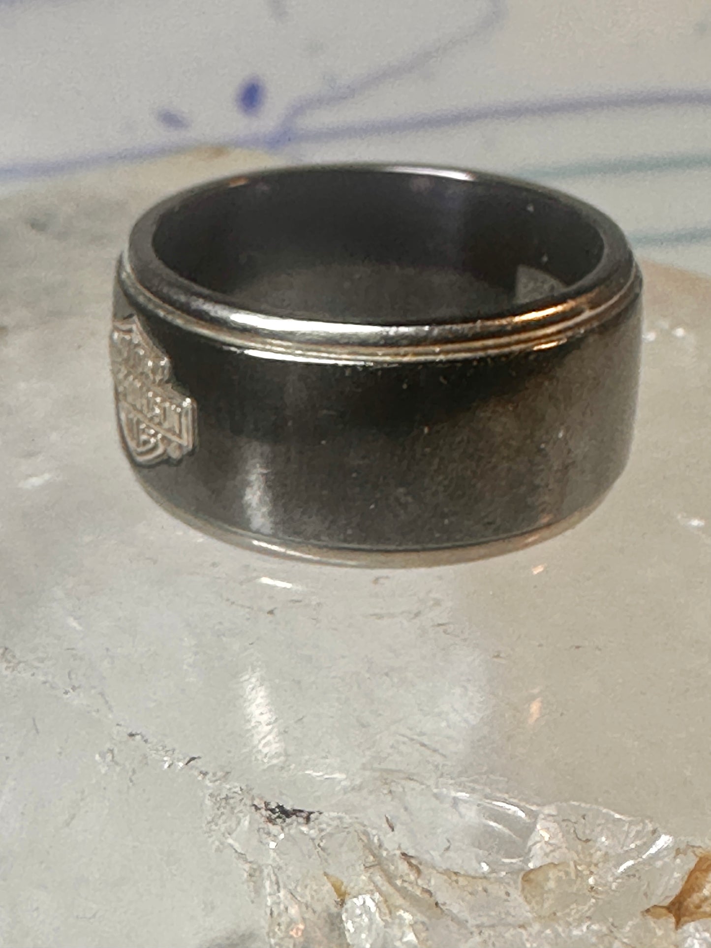 Harley Davidson ring biker sterling silver titanium black shield band size 8.5 men women