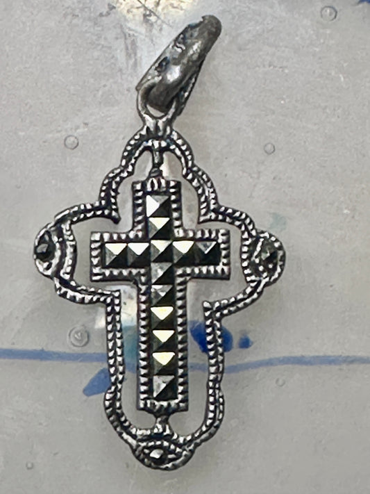 Vintage Cross Pendant sterling silver marcasite marcasite bail religious women