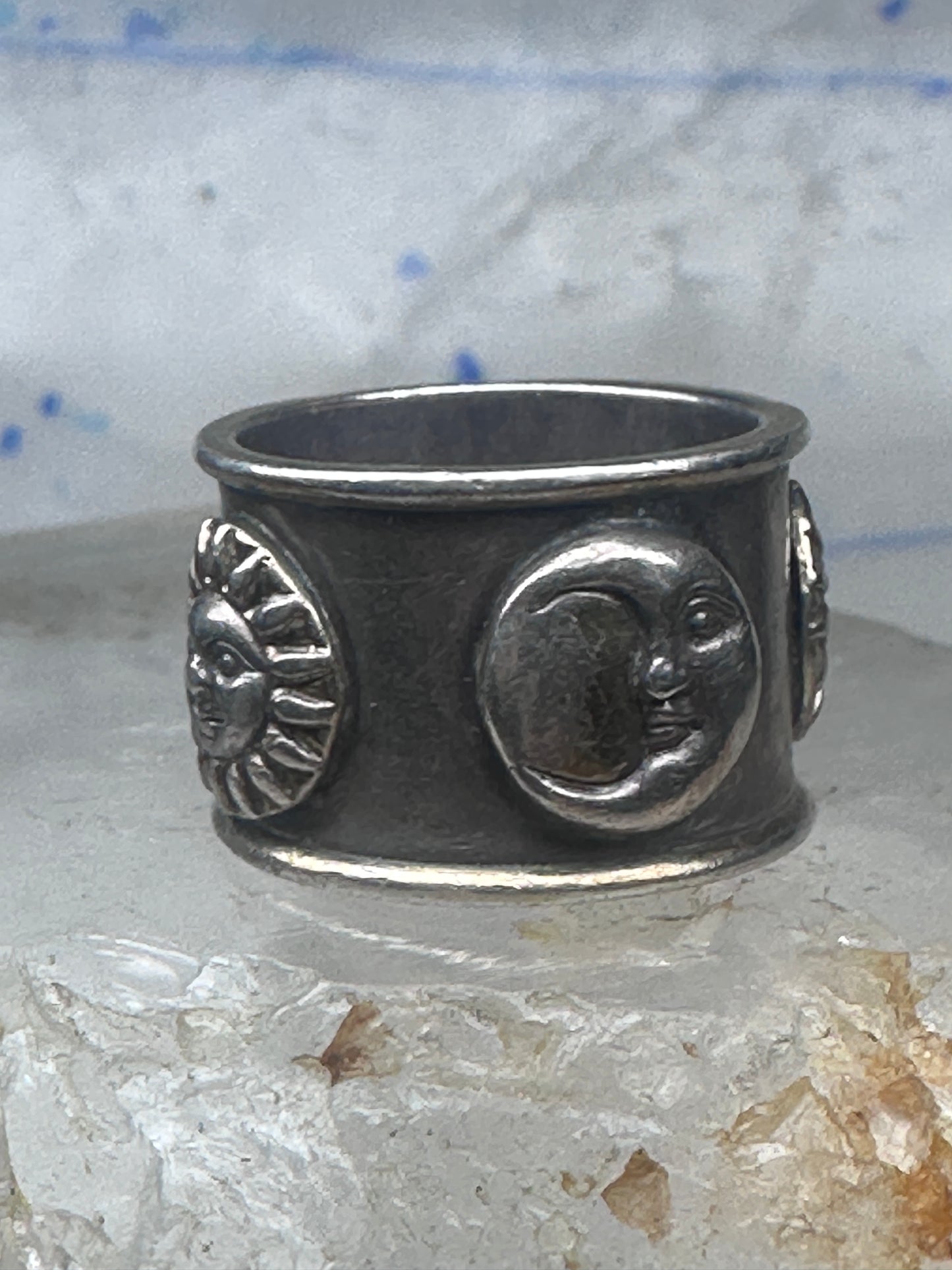 Vintage Sergio Bustamante Sterling Silver Sun Moon Celestial Band Ring Size 7.75 14.4g