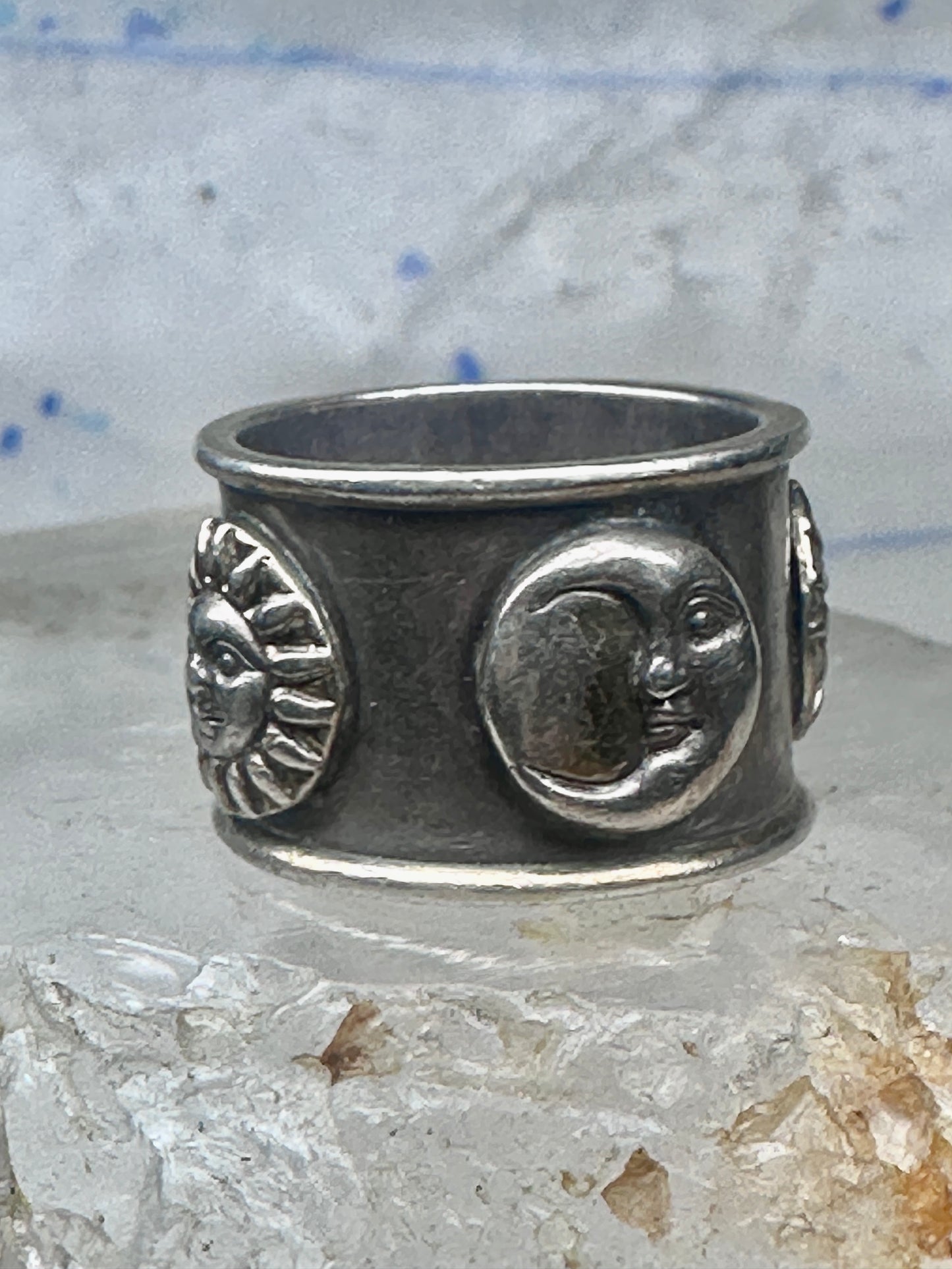 Vintage Sergio Bustamante Sterling Silver Sun Moon Celestial Band Ring Size 7.75 14.4g