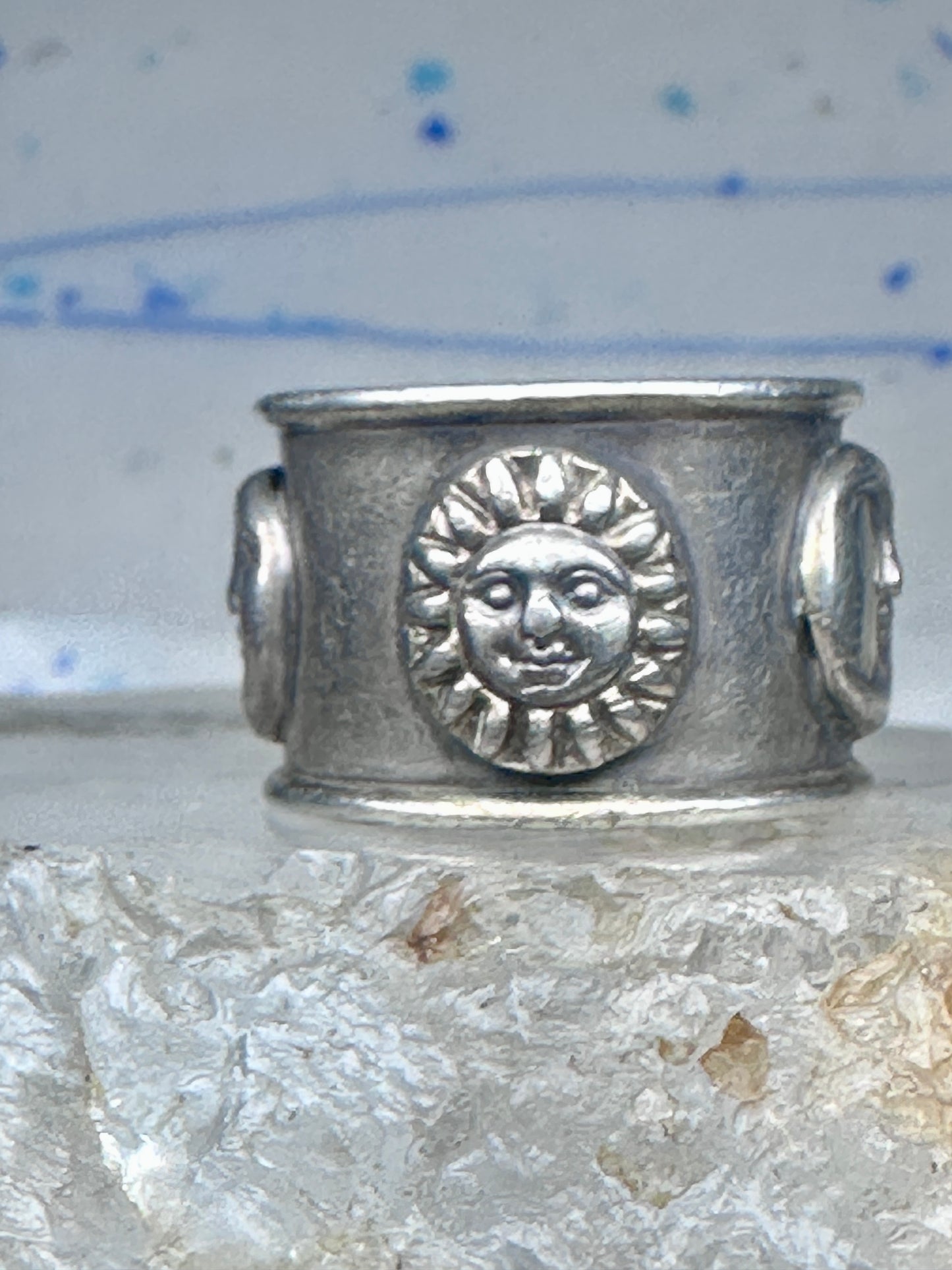 Vintage Sergio Bustamante Sterling Silver Sun Moon Celestial Band Ring Size 7.75 14.4g