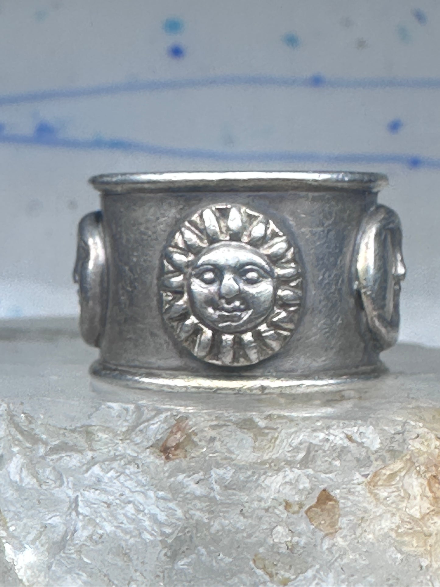 Vintage Sergio Bustamante Sterling Silver Sun Moon Celestial Band Ring Size 7.75 14.4g