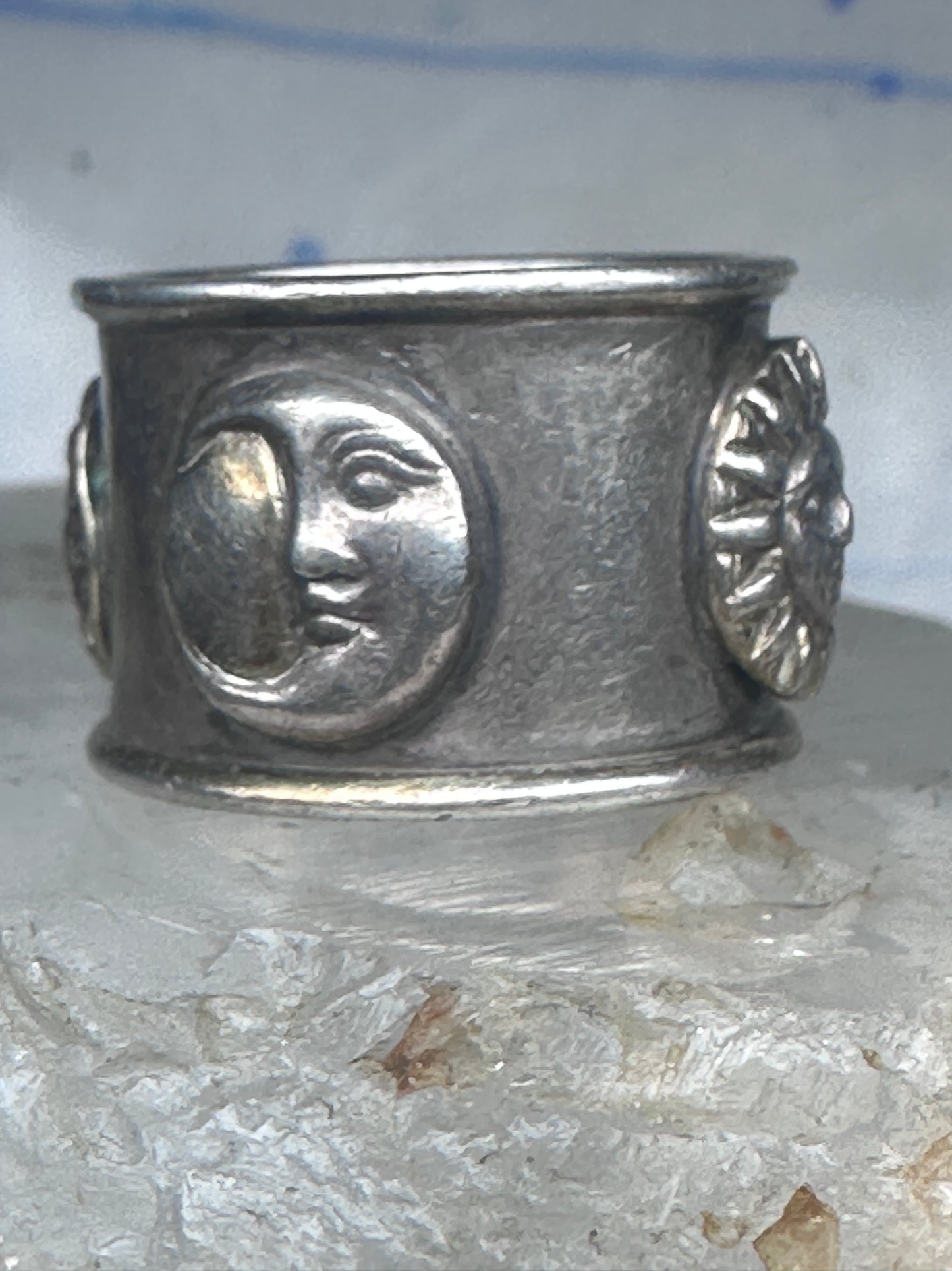 Vintage Sergio Bustamante Sterling Silver Sun Moon Celestial Band Ring Size 7.75 14.4g