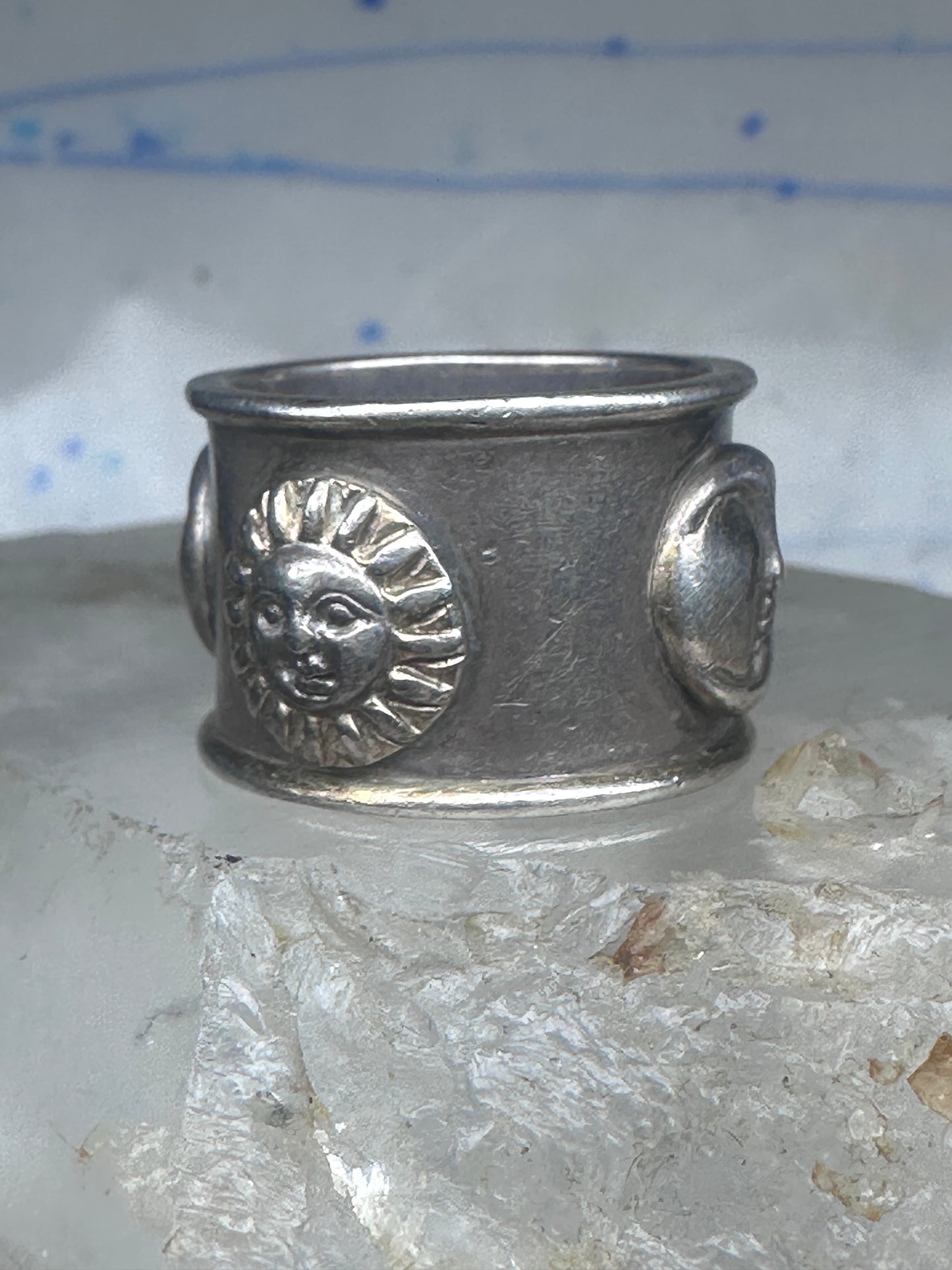 Vintage Sergio Bustamante Sterling Silver Sun Moon Celestial Band Ring Size 7.75 14.4g