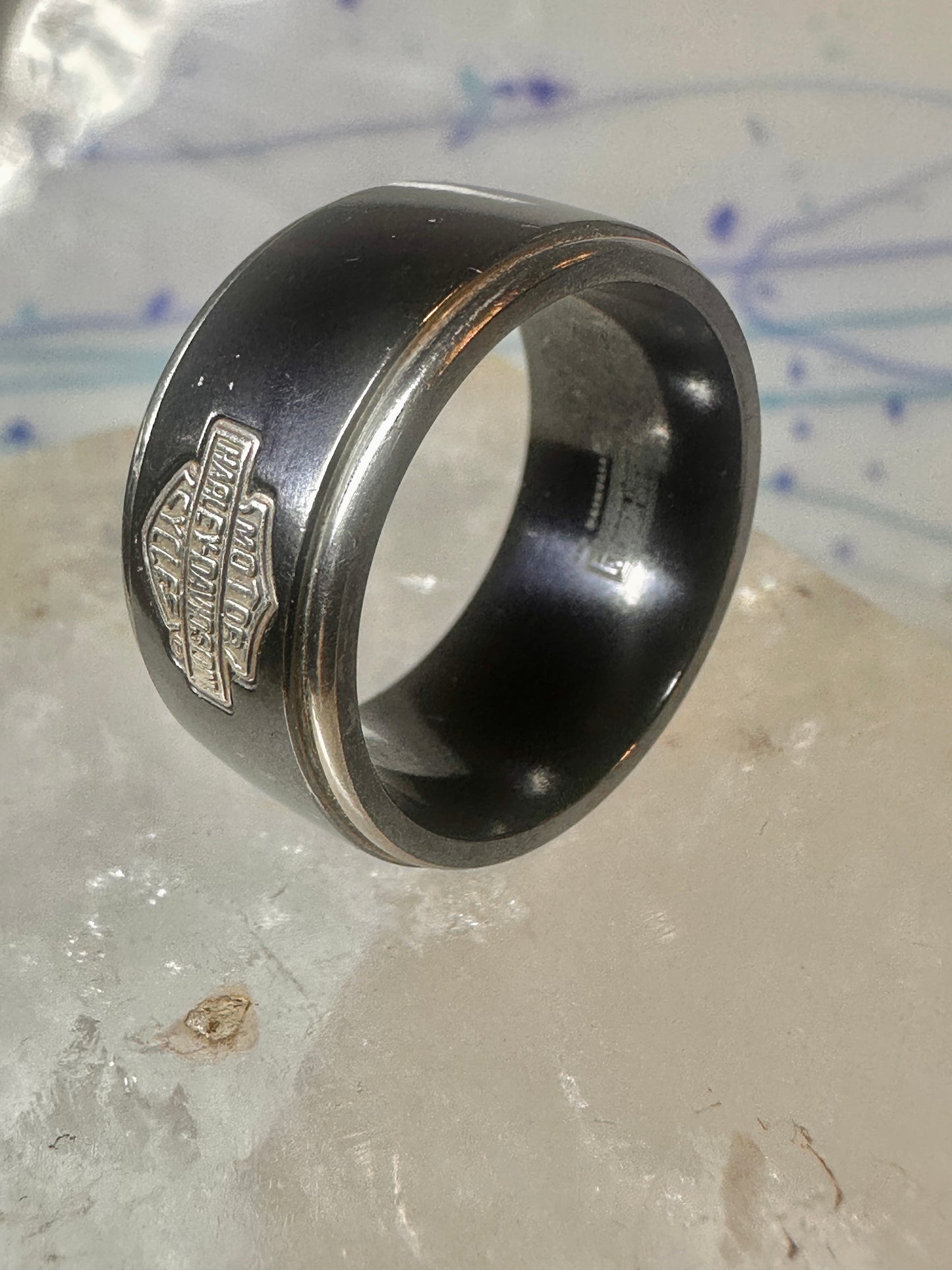 Harley Davidson ring biker sterling silver titanium black shield band size 8.5 men women