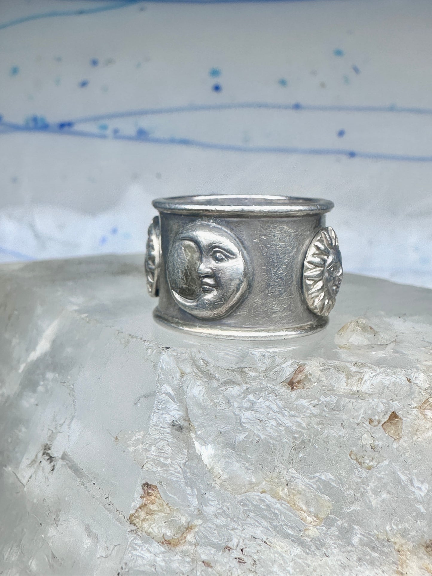 Vintage Sergio Bustamante Sterling Silver Sun Moon Celestial Band Ring Size 7.75 14.4g