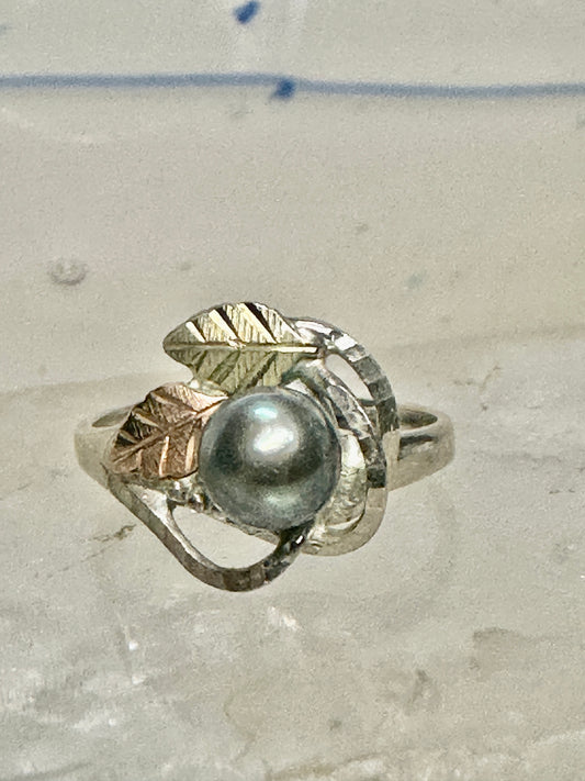 Black Hills Gold ring size 7 Tahitian pearl band sterling silver women 12K