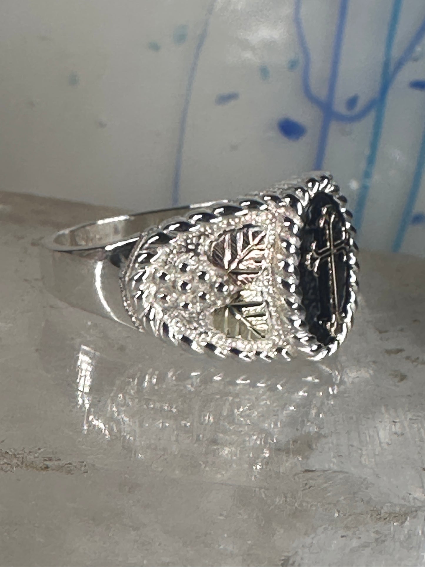 Black Hills Gold ring Cross band Religious Christian size 10.5 sterling silver women men