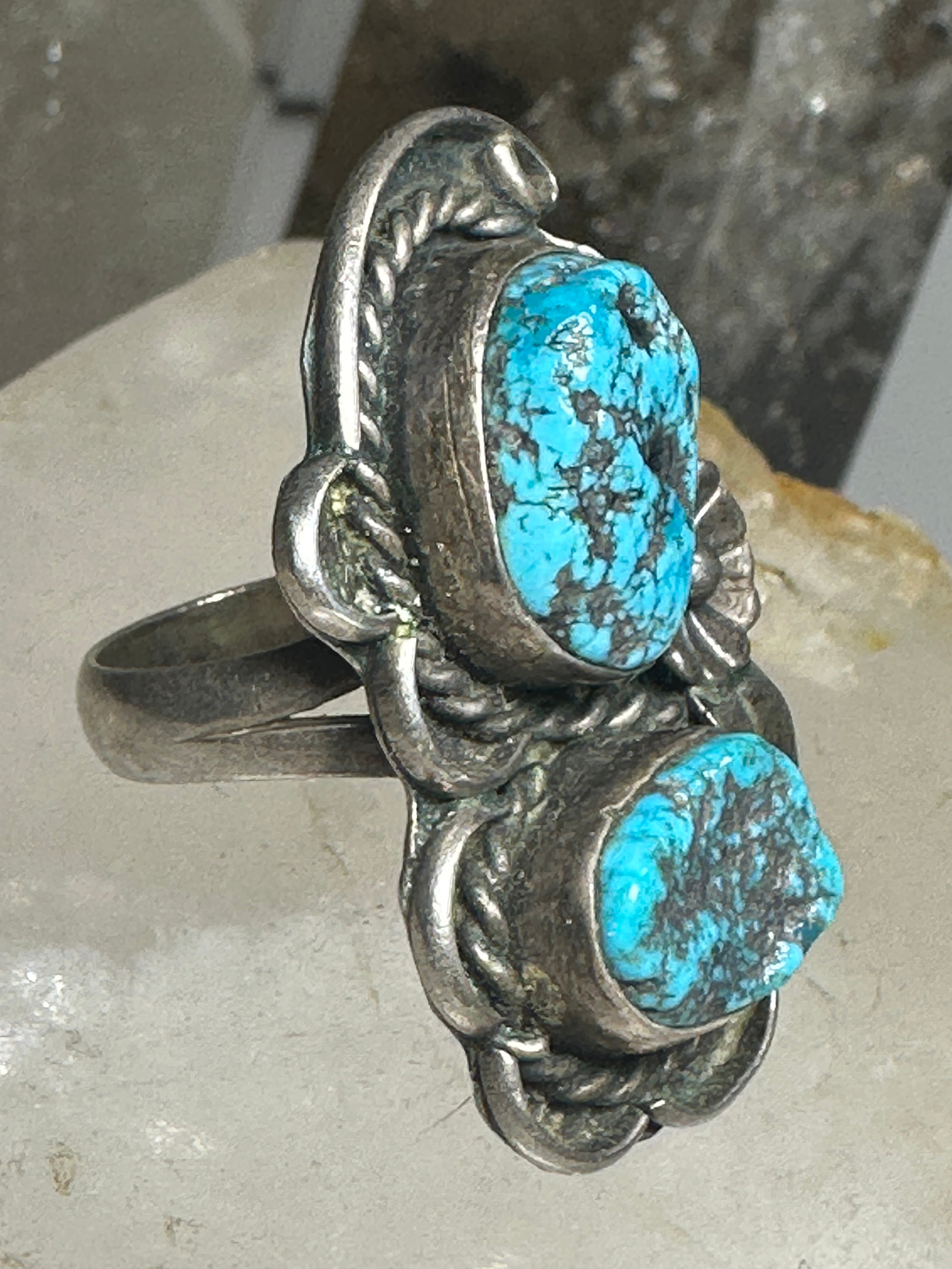 Long Turquoise 2024 Ring southwest sterling silver women size 7