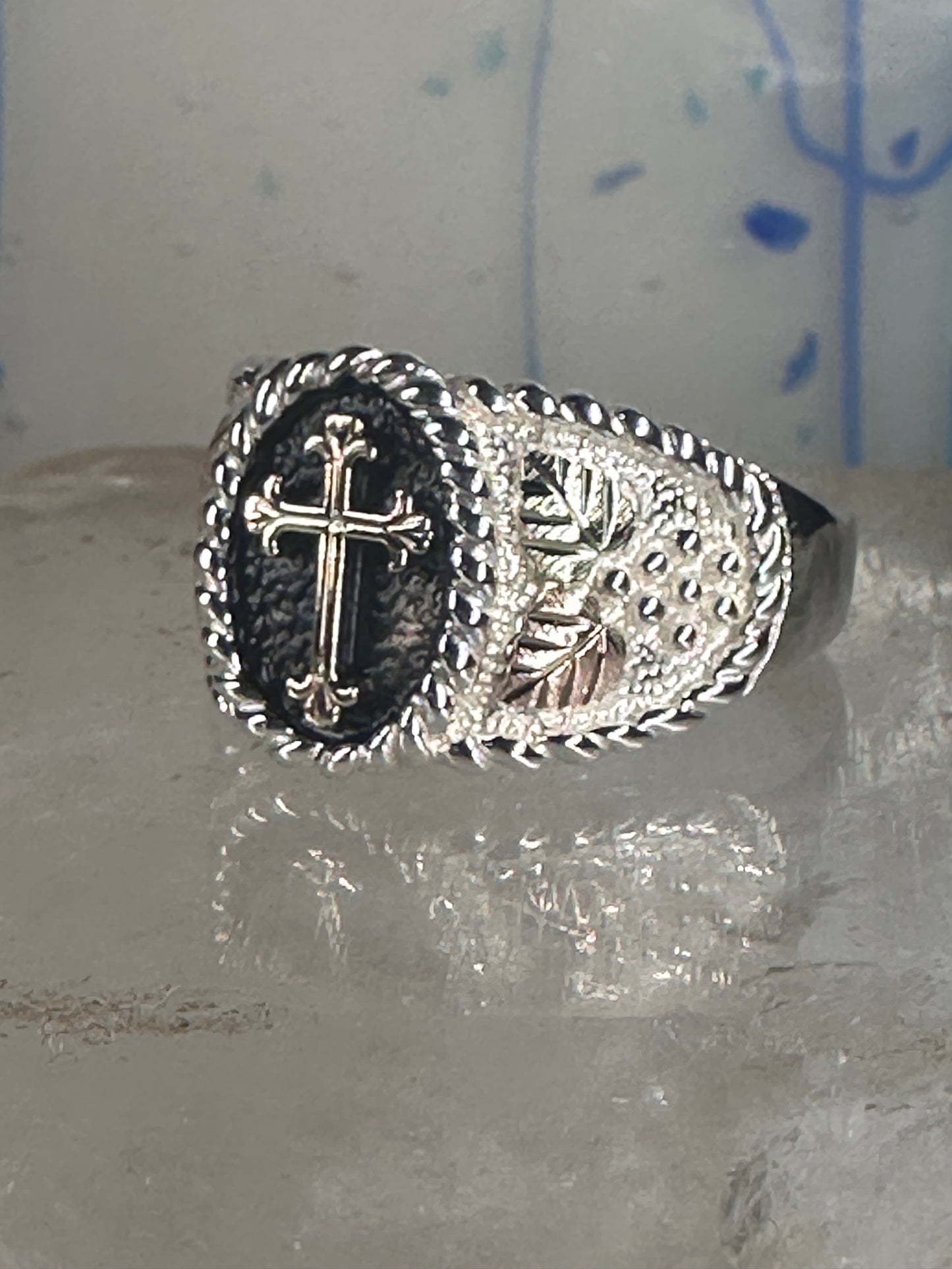 Black Hills Gold ring Cross band Religious Christian size 10.5 sterling silver women men