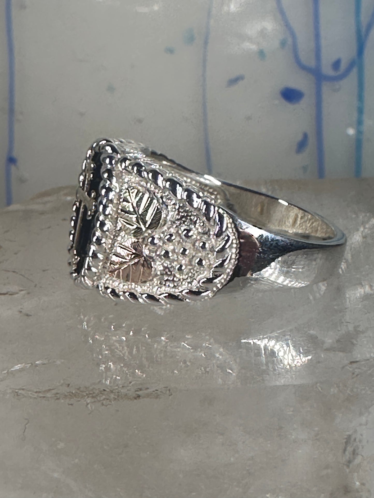 Black Hills Gold ring Cross band Religious Christian size 10.5 sterling silver women men