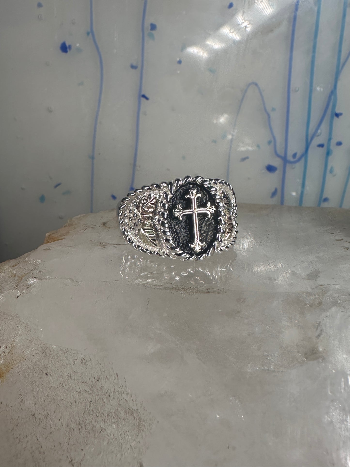 Black Hills Gold ring Cross band Religious Christian size 10.5 sterling silver women men