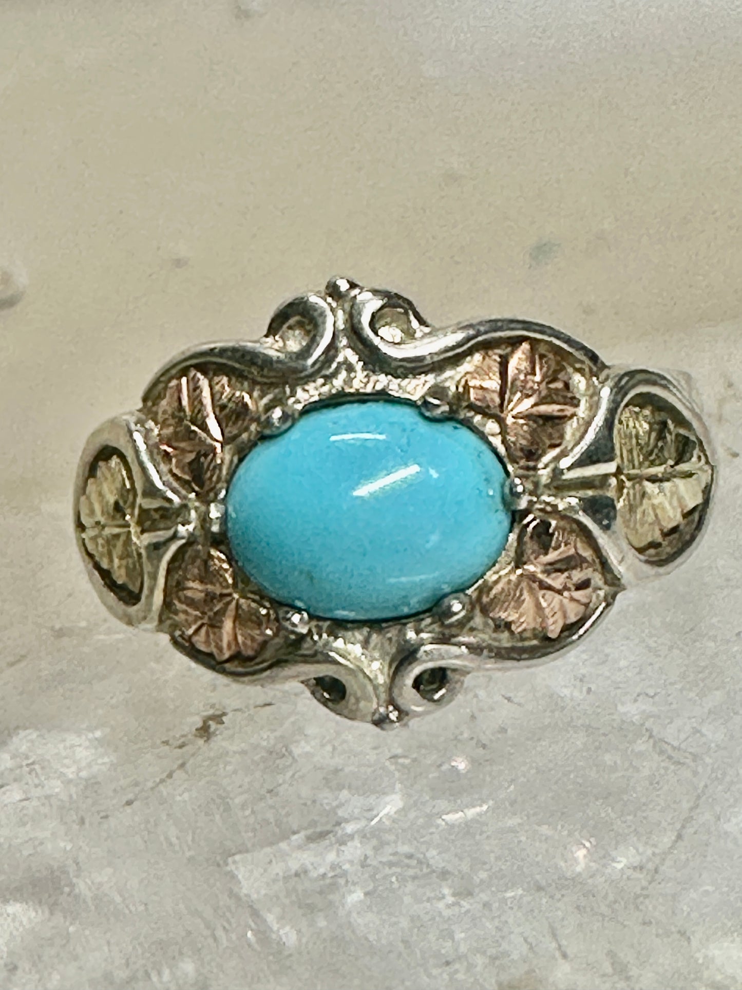 Black Hills Gold ring turquoise band size 7 sterling silver women 12K