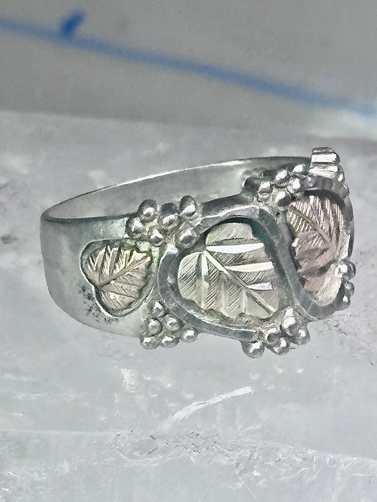 Black Hills Gold Ring leaves wedding band size 7.75 sterling silver women men