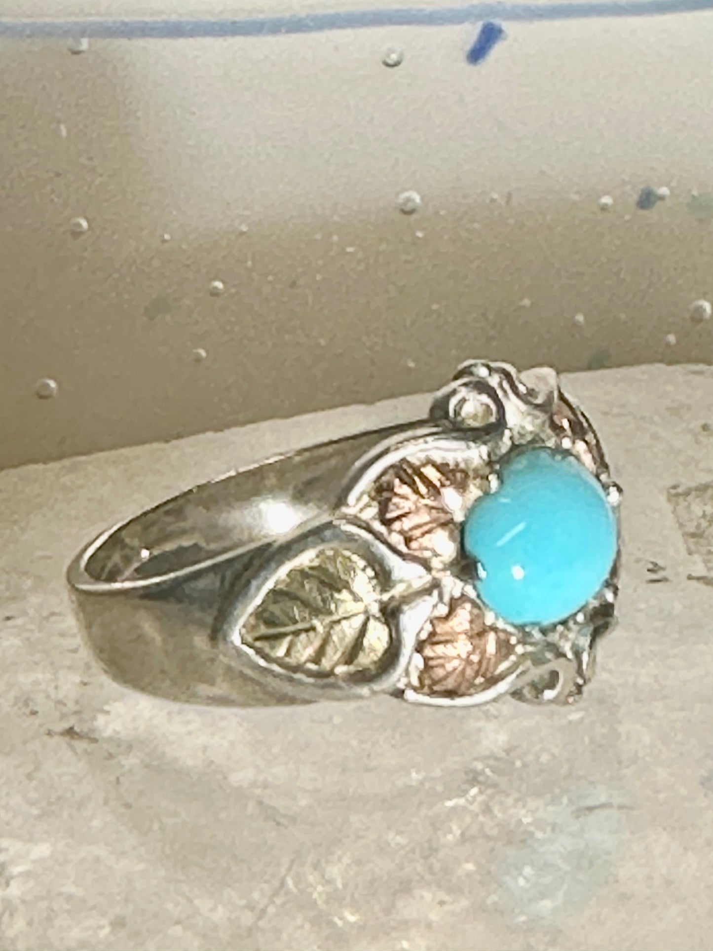 Black Hills Gold ring turquoise band size 7 sterling silver women 12K
