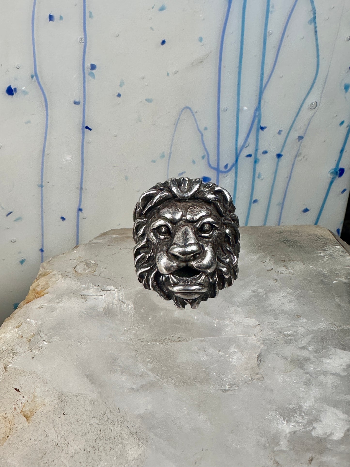 Lion ring lion face heavy band sterling silver size 8 Sterling Silver women men big cat