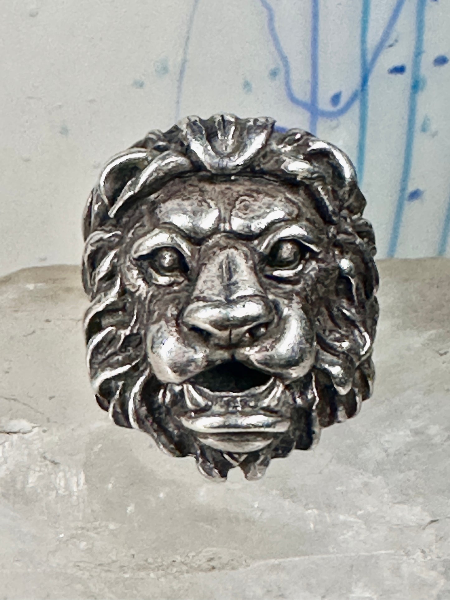 Lion ring lion face heavy band sterling silver size 8 Sterling Silver women men big cat