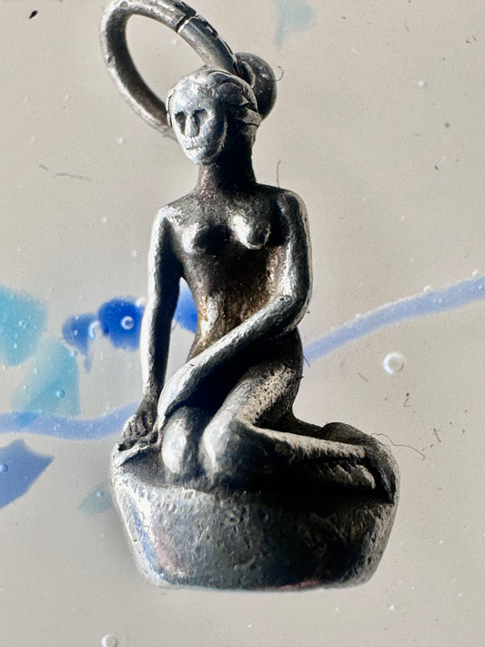 Vintage Naked Lady on a rock charm Signed Denmark sterling silver women