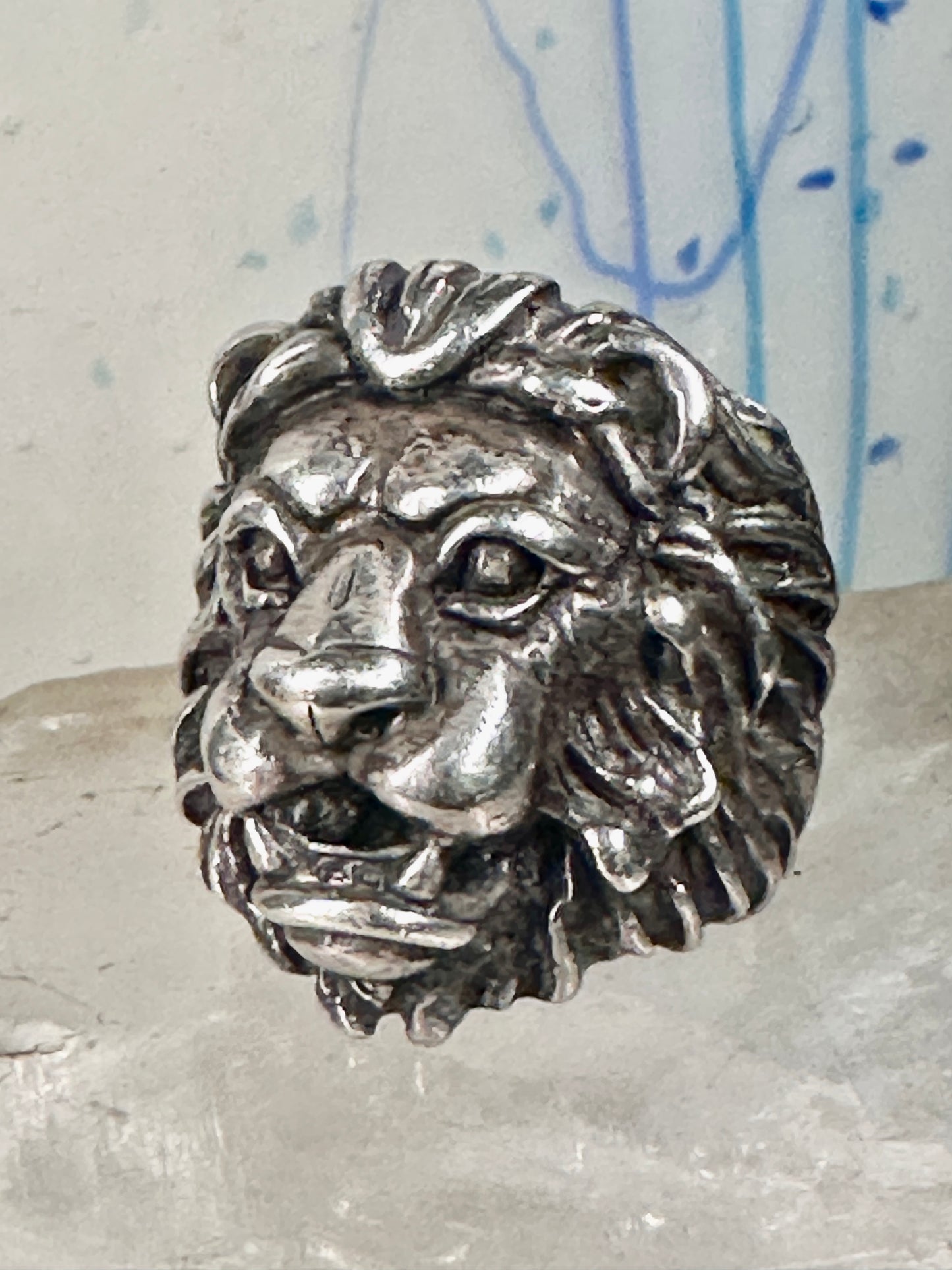 Lion ring lion face heavy band sterling silver size 8 Sterling Silver women men big cat